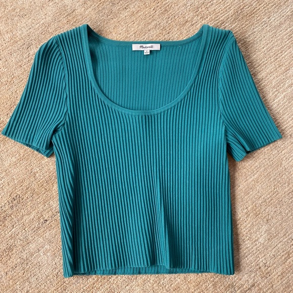 Madewell Tops - Madewell Teal Ribbed Scoop-Neck Crop Top